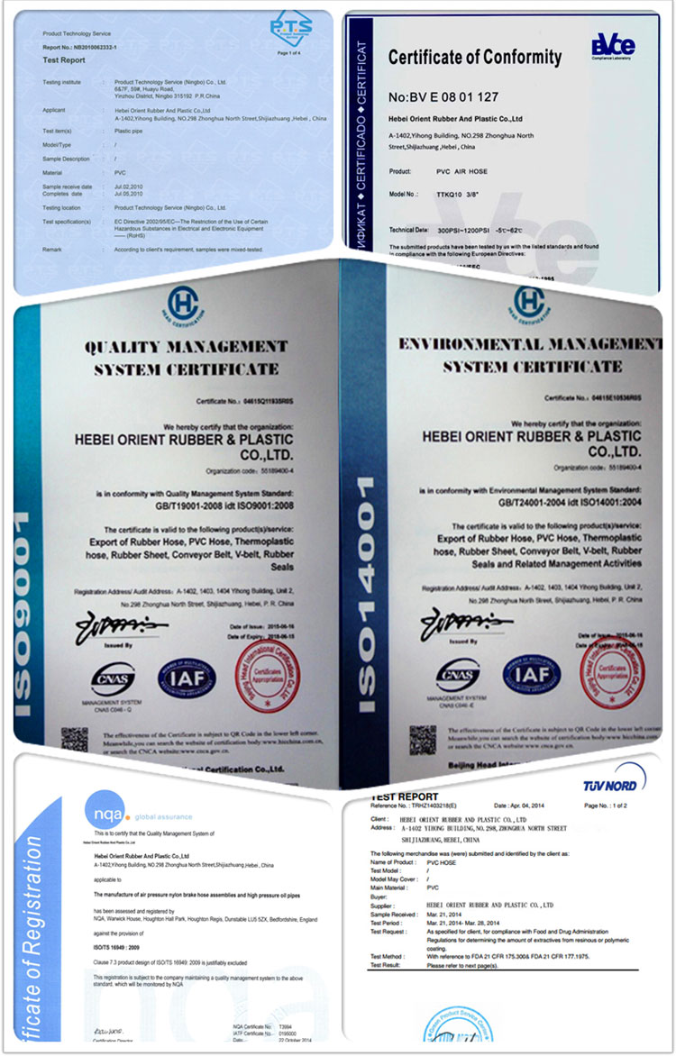 certificado de manguera de PVC